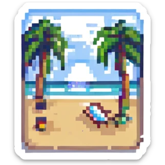 beach tennis pixel art, retro video game style, rackets and ball on sand sticker