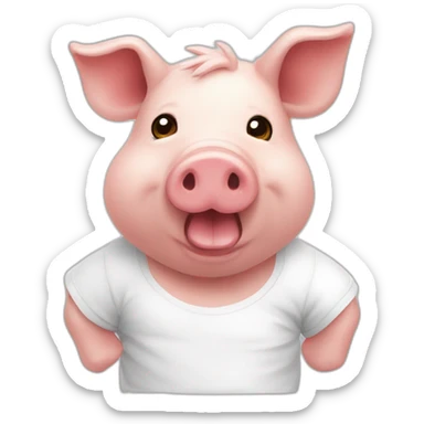 Un cochon doudou avec un t shirt blanc qui mange sticker