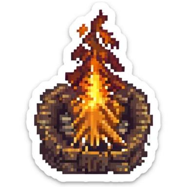 minecraft campfire pixel art with brighter flames sticker
