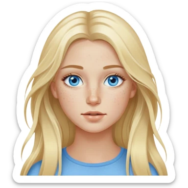 Blond model, with blue eyes, long hair , with freckles under her eyes sticker