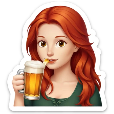Woman with long red hair drinking a beer sticker