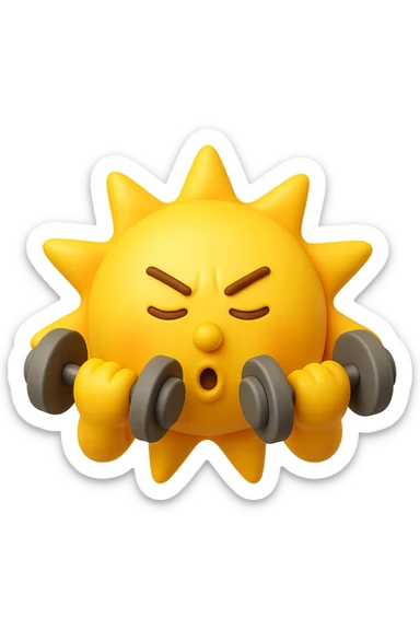 emoji stile iphone 3d di un sole che si allena con i pesi sticker