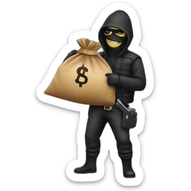 A robber with a moneybag sticker