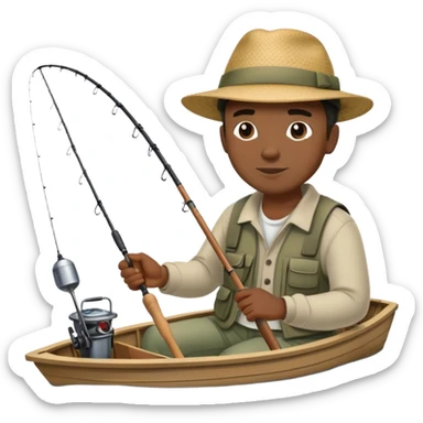 Black man fishing on the lake with a hat on, you can see the water and he is on a boat  sticker