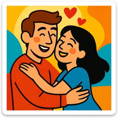 white man with brown hair and white woman with black hair, in love sticker