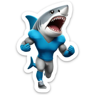 grey shark mascot, wearing blue football jersey, flexing sticker