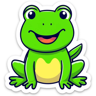 Green frog with its tongue sticking out and cross-eyed, silly expression sticker