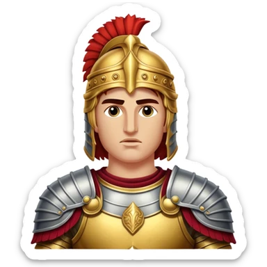 Cinematic Realistic Alexander the Great Portrait Emoji, depicted as a bold, charismatic ancient conqueror in regal armor with a commanding gaze, rendered with lifelike textures and dramatic heroic lighting that captures his legendary ambition. sticker
