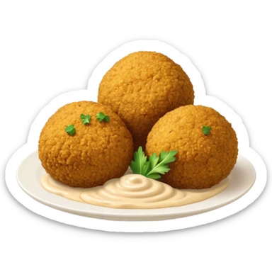 Cinematic Realistic Falafel Dish Emoji, depicted as crispy, golden falafel balls served with tahini sauce rendered with lifelike textures and vibrant, appetizing lighting. sticker
