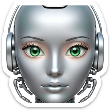 Gorgeous female intricate robot face silver with green eyes sticker