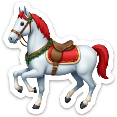 a christmas horse with a red saddle sticker