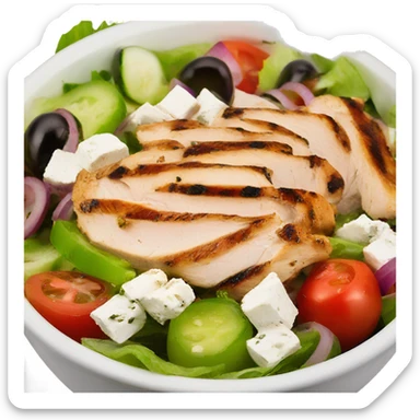 a bowl of greek salad with grilled chicken  sticker