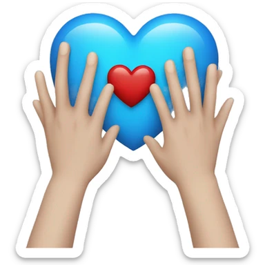 hands holding blue heart  sticker