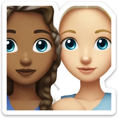 brunette girl with hazel eyes and blonde girl with blue eyes hugging sticker