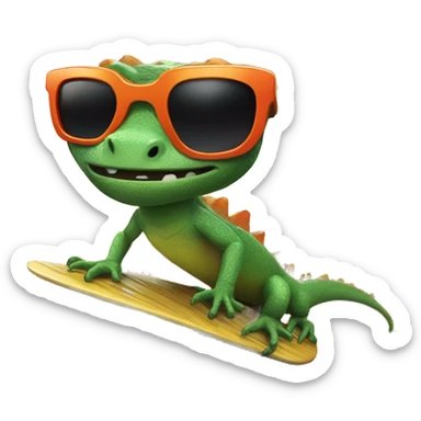 lizard with sunglasses surfing on a wave of lava sticker