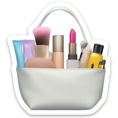 a bag containing cosmetics. some cosmetics peeking out of a cosmetic bag sticker