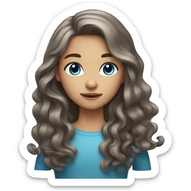 A girl with long brown wavy hair and gray blue eyes sticker