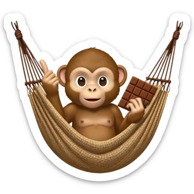 A monkey lies in a hammock in the jungle, eating chocolate and giving the middle finger. sticker