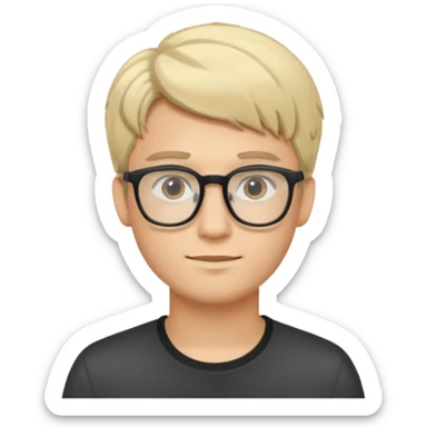 A young man using glasses with a blond dark hair and white skin color sticker