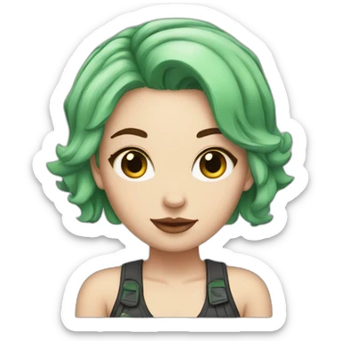 white girl with tattoos and short green hair sticker