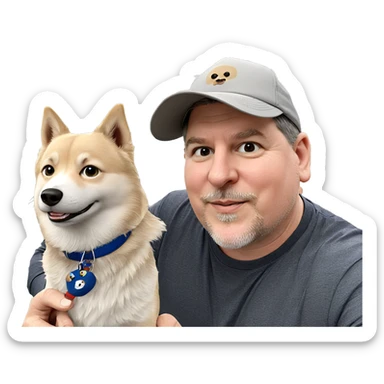 boy with hat and dog sticker