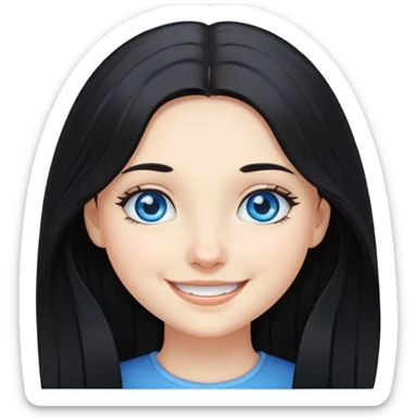 smiling girl with long black hair and blue eyes sticker