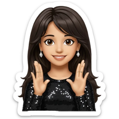 Camila Cabello from Fifth Harmony with long dark brown hair, black sequin outfit sticker