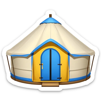 Mongolian yurt tent home, simplified emoji style with bold outlines and bright colors, cartoon style round tent sticker