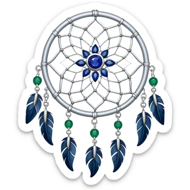 Silver Dreamcatcher with sapphire-stones and emerald-stones sticker