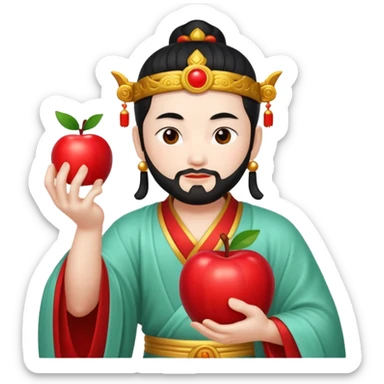 chinese god with an apple, jade sticker
