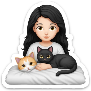 angelic black wavey hair girl in the bed with her cat sticker