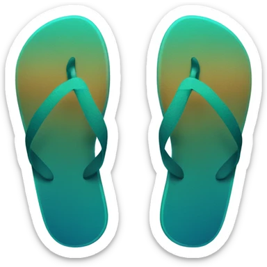 Realistic dark turquoise gradient pair of summer flip flops isolated. sticker