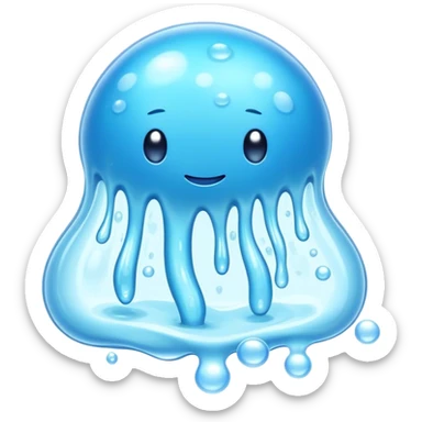 Cinematic Realistic Clear Blue Slime, glossy and translucent with a soft blue hue, light reflecting off its smooth surface, subtle bubbles trapped inside, slightly jiggling with movement, delicate highlights enhancing its wet and squishy texture, glowing with a soft, magical aura. sticker