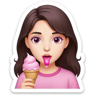 brunet girl with grey eyes and light skin eat pink ice cream sticker