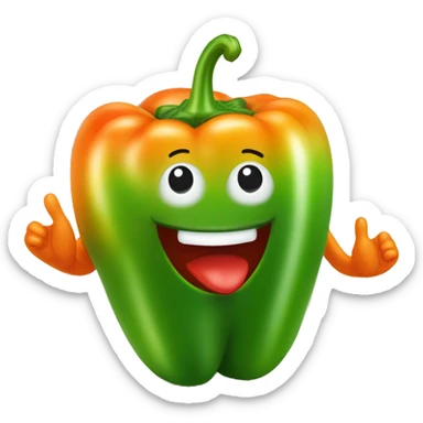 "Draw a friendly green bell pepper character with bright eyes and an orange smile. It stands on a red line, making an 'OK' sign with both hands. The character is shiny and radiates positive energy." sticker