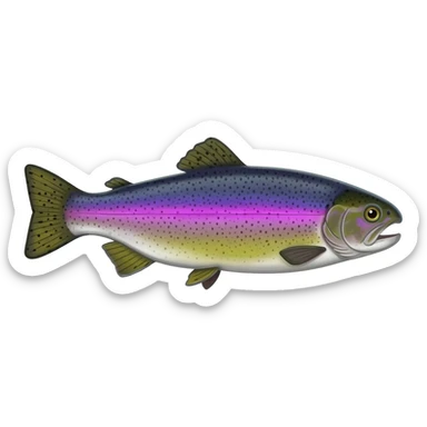 realistic rainbow trout fish bright purple blue green yellow white with black speckles sticker