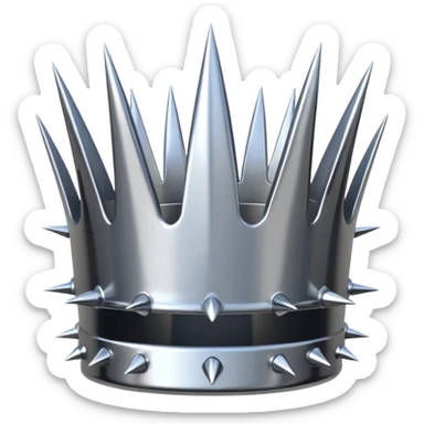 A spiked crown emoji made of silver chrome, sharp yet rounded metallic spikes, glossy reflections, aggressive luxury swag aesthetic, iOS emoji style, centered, clean white background sticker