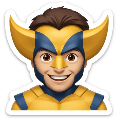 Make a person with brown eyes wearing a wolverine costume and laughing sticker