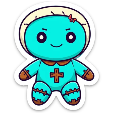 teal and orange voodoo doll sticker