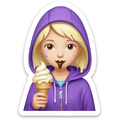 girl in purple hoodie holding ice cream sticker