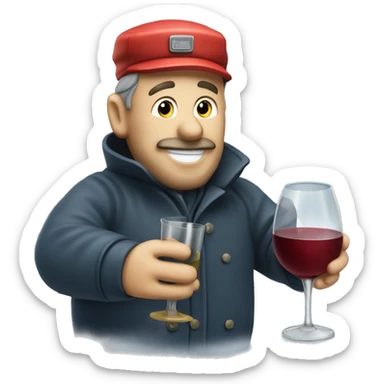 Drunken postman in snow drinking from wine decanter sticker