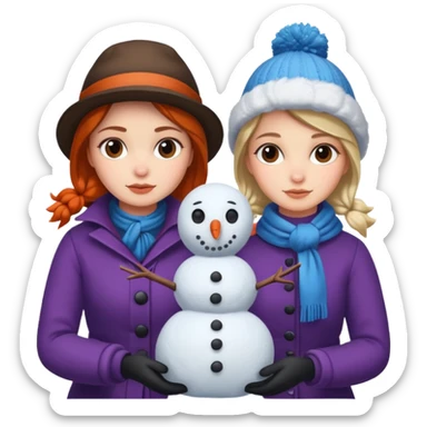 Virginia Poe and Maria Clemm building a snowman sticker