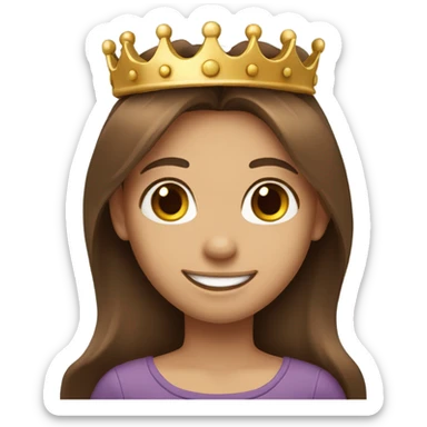 smiling girl with long brown hair with a crown sticker