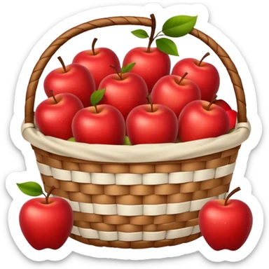woven basket with apples and white checkered cloth sticker