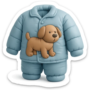 A cozy pajama set with a dog sticker