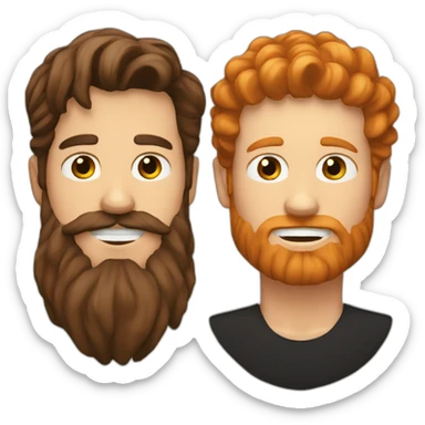 White guy with brown hair color and ginger beard kissing a white guy with black hair color sticker