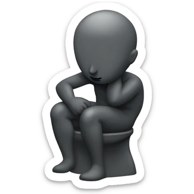 rodin sculpture the thinker but he's sitting on a toilet which is the same dark gray color as the man, and his head is resting forward on the top of his right hand sticker