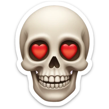 Skull with red loveheart eyes sticker