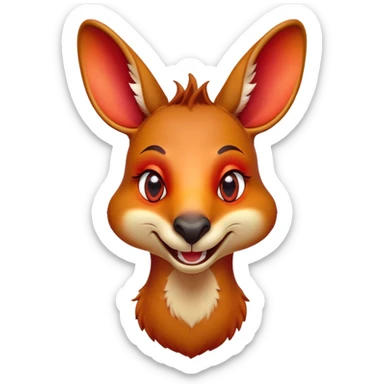 Cinematic Comical Kangaroo Portrait Emoji, Head tilted dramatically with an exaggeratedly amused expression, featuring a striking red-orange fur with a playful glint in its wide, expressive amber eyes, Simplified yet hilariously expressive features, highly detailed, glowing with a slightly sassy glow, high shine, dramatic yet playful, stylized with an air of cheeky outback mischief, bright and endearing, soft glowing outline, capturing the essence of a spirited and over‐the‐top kangaroo, so meme‐worthy it feels like it could bounce its way into internet fame instantly! sticker