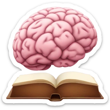 A pink brain reading a brown book sticker